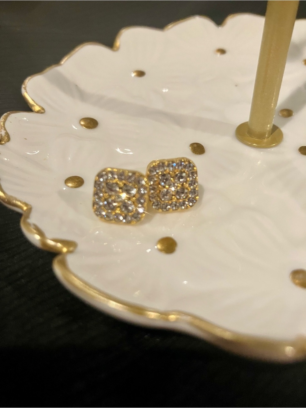 Gold Crystal Pave Square Stud Earrings - Women Jewelry
